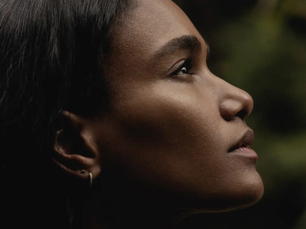 Close-up fashion portrait of a model for the As by DF lookbook