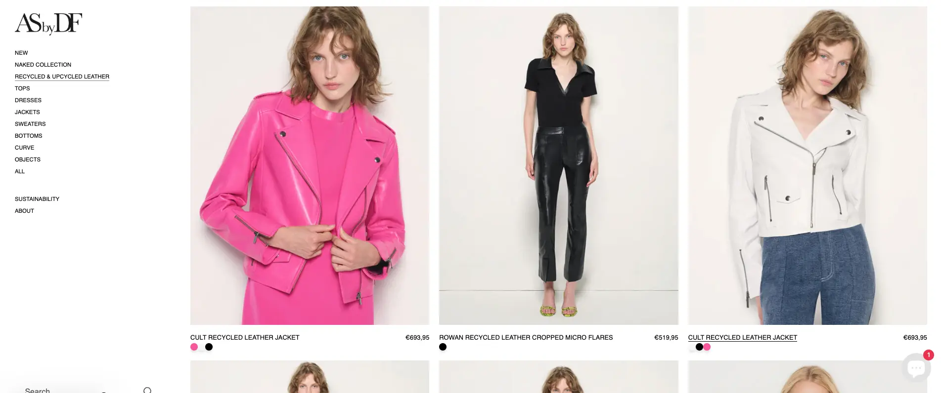 Screenshot of the As by DF online store featuring product photography