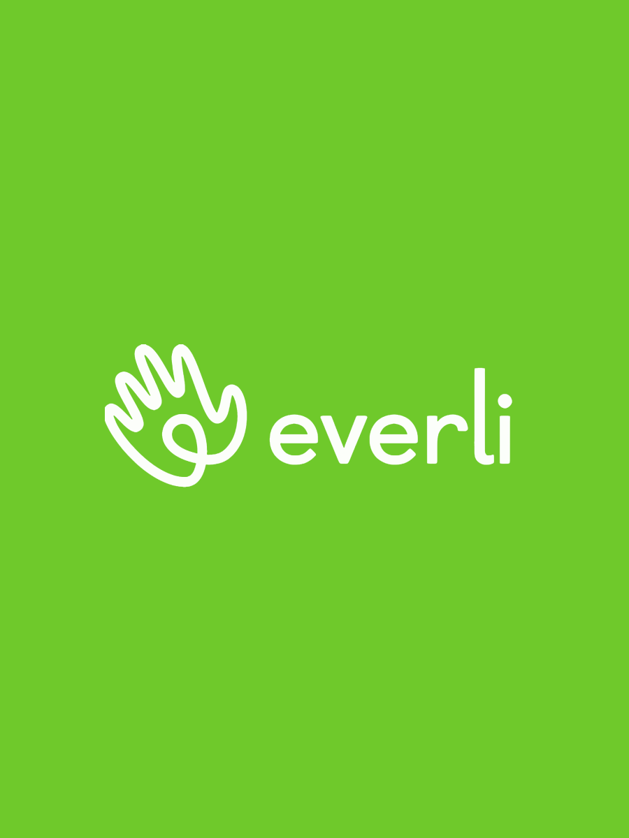 Everli white logo on green background