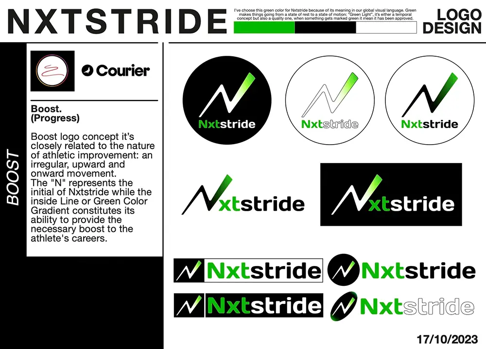 NXSTRIDE logo variations exploring shape, balance, and shadow depth