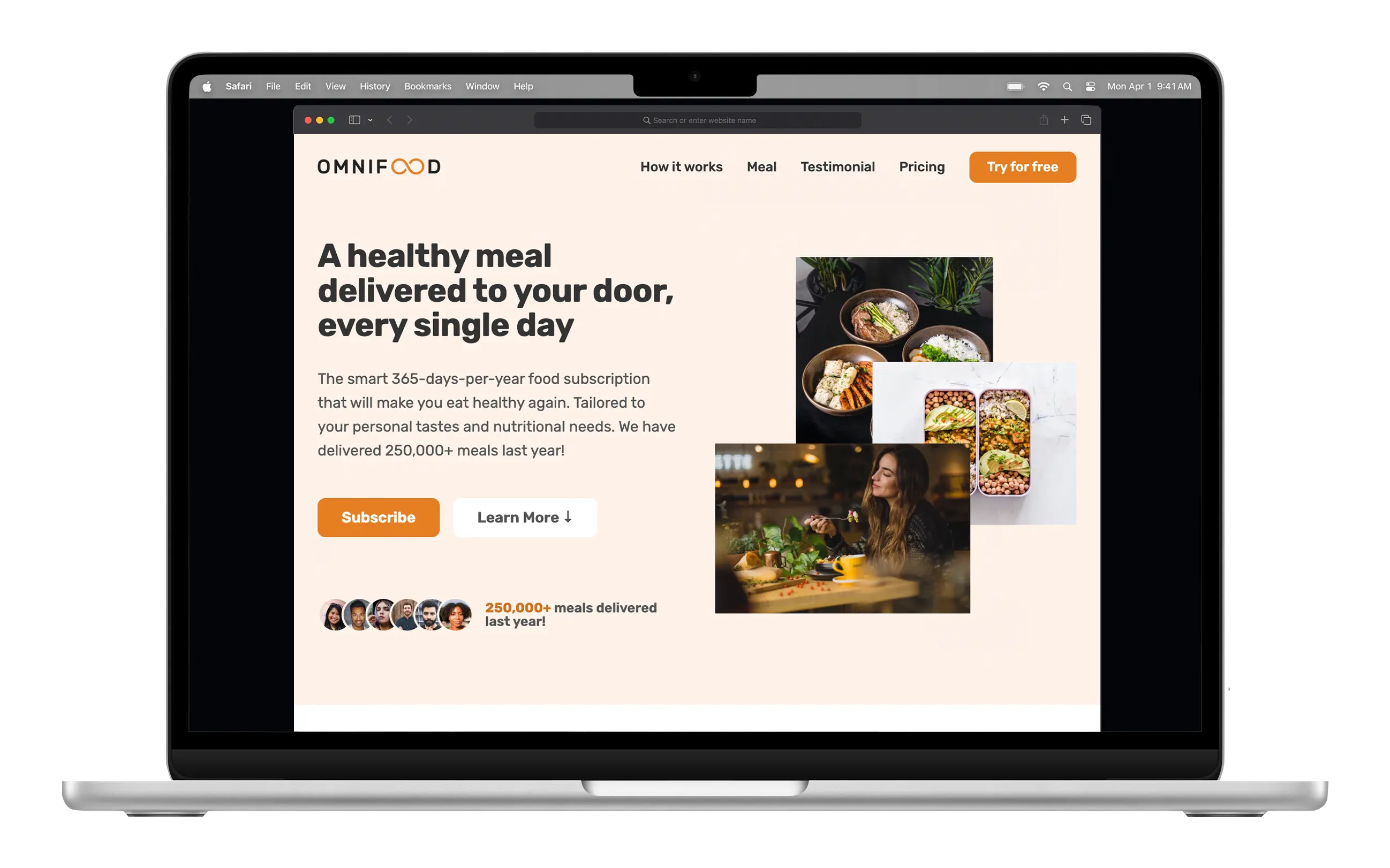 Desktop preview of the Omnifood website homepage