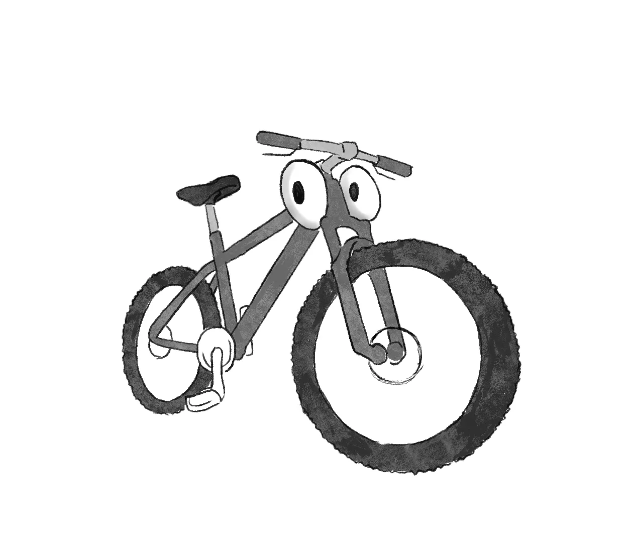 Early mascot sketch of a bike character with expressive eyes