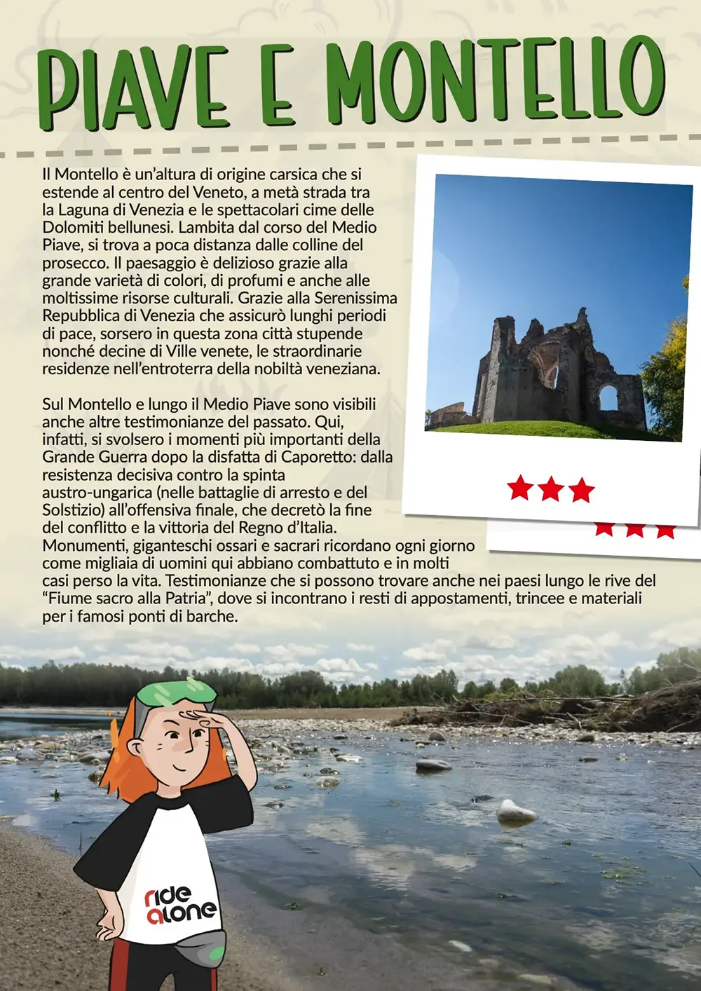 Brochure page showing illustrated tour routes and activity highlights