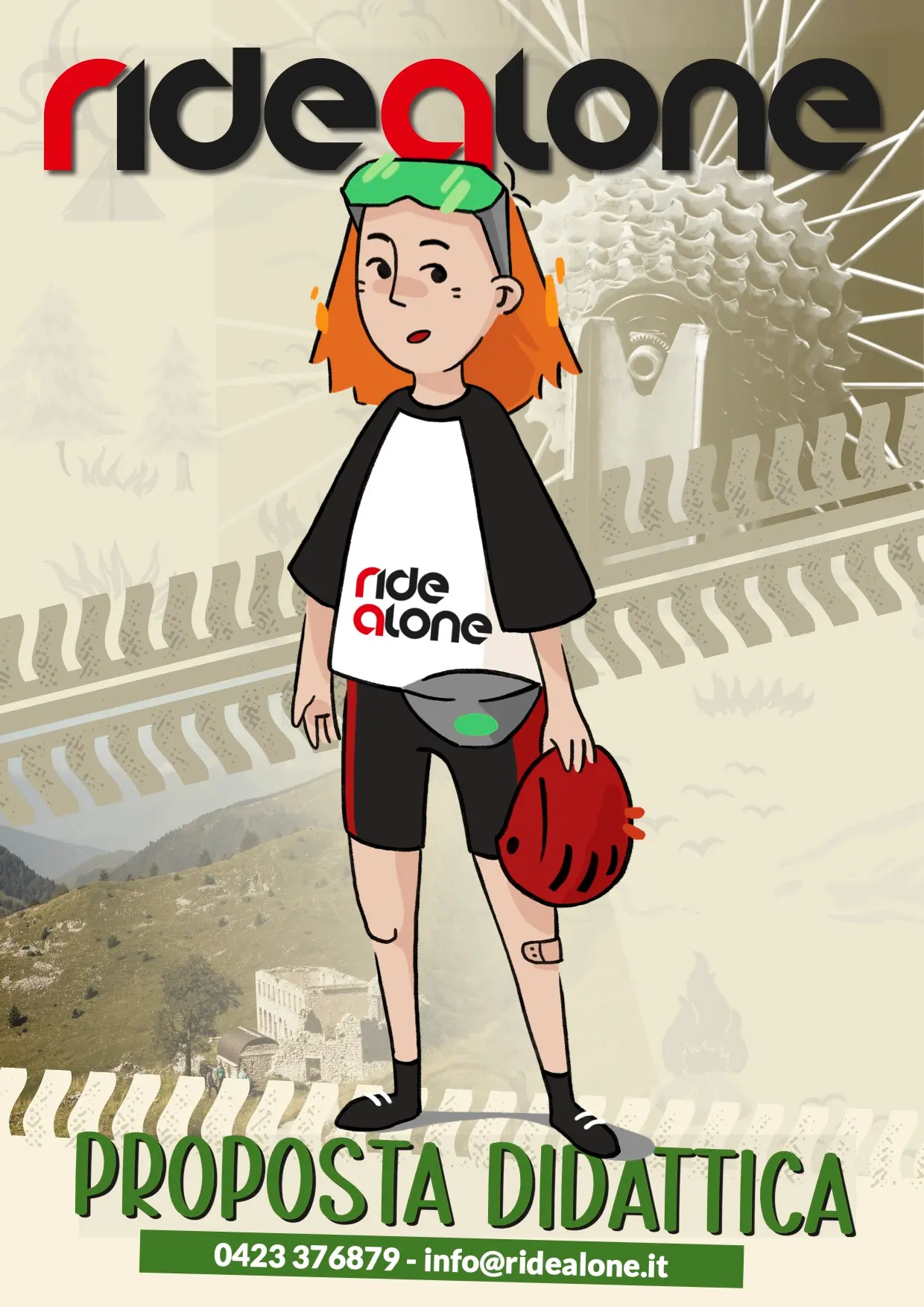 Educational brochure cover featuring the Ridealone mascot character
