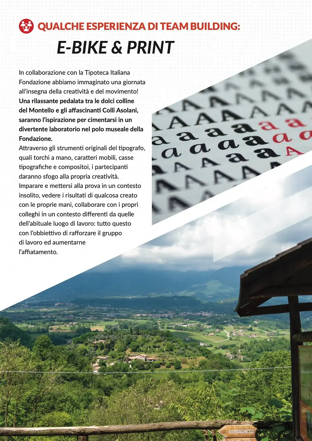 Corporate brochure page outlining available tour experiences and services