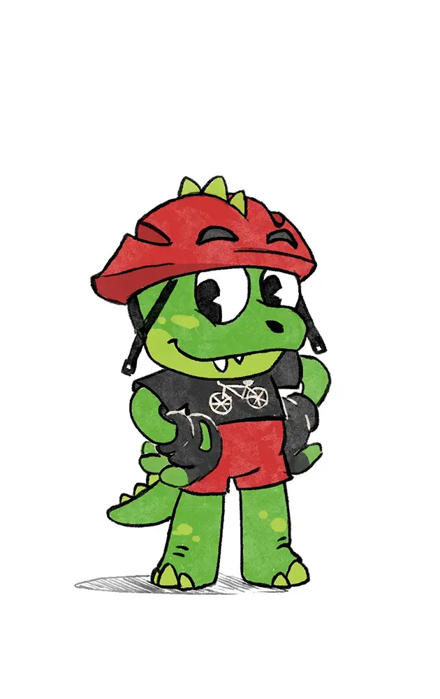 Concept sketch of a dinosaur mascot wearing a helmet in a confident pose