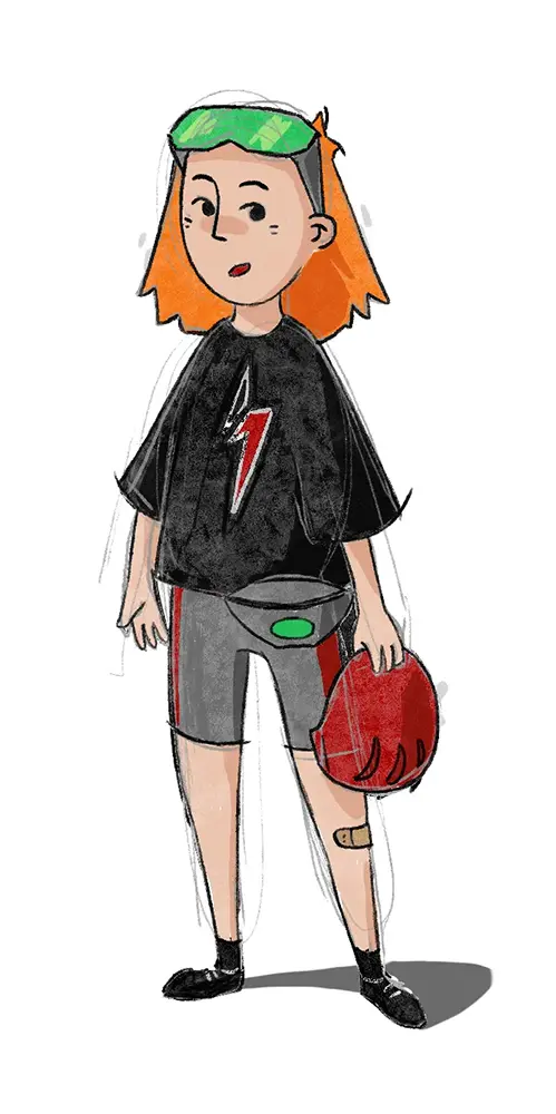 Final full-color illustration of the Ridealone girl mascot