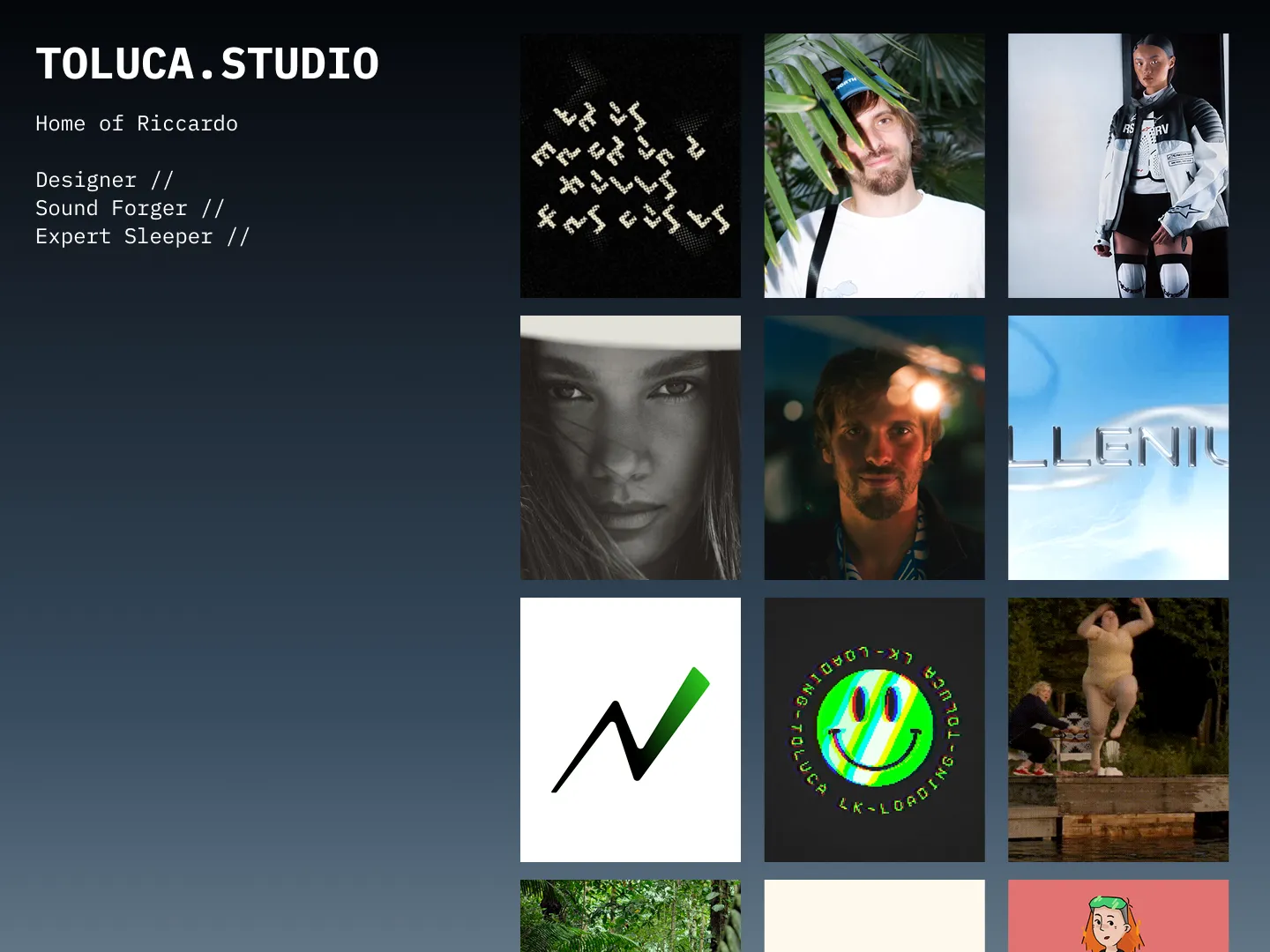 Early Figma draft of the Toluca.Studio homepage interface