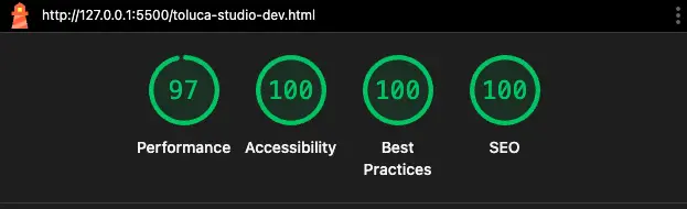 Lighthouse scores of 97 or higher in all categories on this page